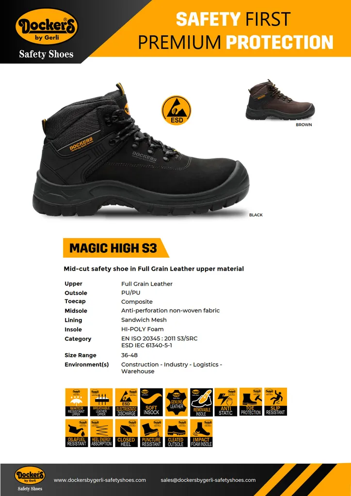 Chaussures de sécurité imperméables Dockers Magic High S3 antichoc - 10