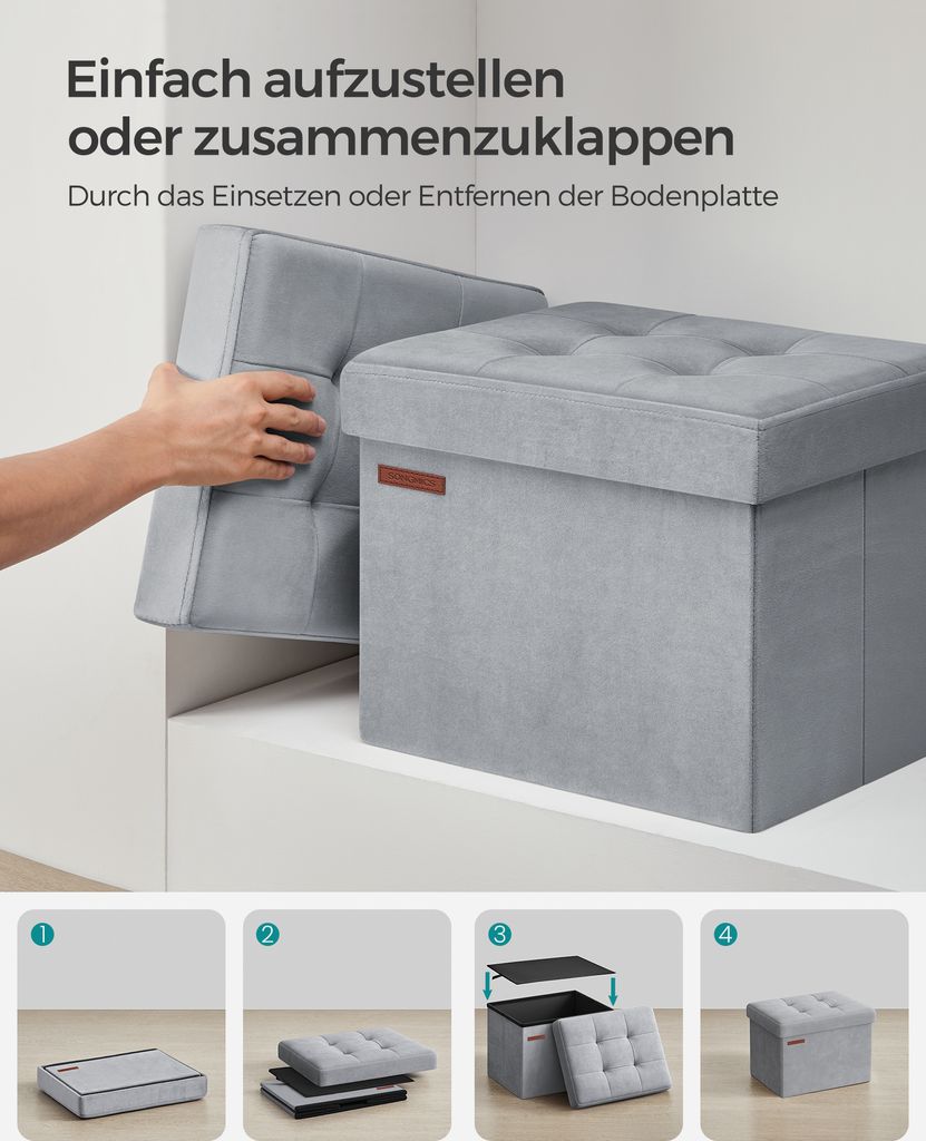 SONGMICS Sitzbank mit Stauraum, klappbare Sitztruhe, Produktbild 6