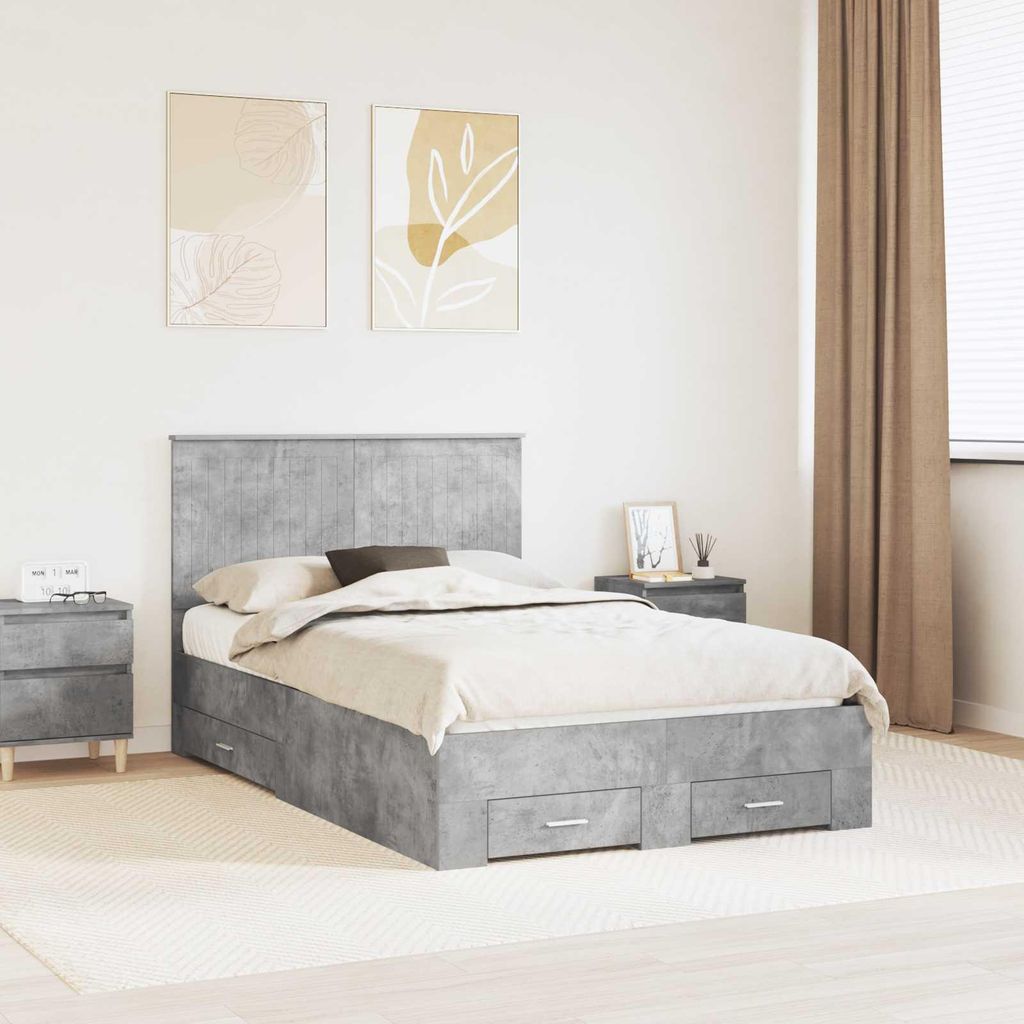 Maison Exclusive - Bettrahmen mit Kopfteil Beton Grau 120 x 190 cm Holzwerkstoff