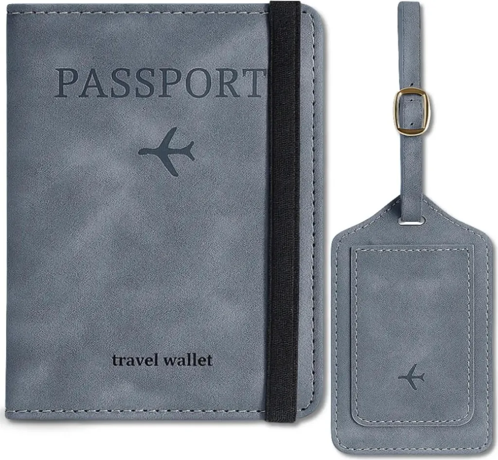 EDIBAZZAR | Set da viaggio grigio copri passaporto e portafoglio da viaggio - 7