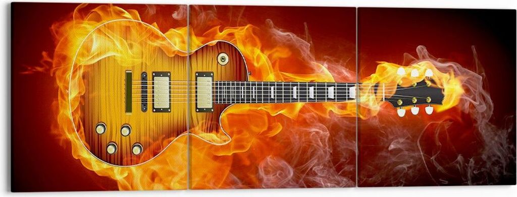 Bild auf Leinwand - Leinwandbild - Feuer Gitarre Instrument - 150x50cm - Wand Bild - Wanddeko - Leinwanddruck - Bilder - Kunstdruck - Wanddekoratio...