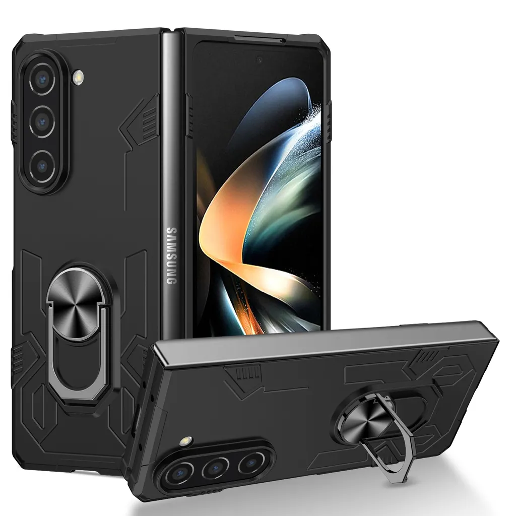 Custodia Samsung Z Fold 5 Antiurto con Anello - Protezione PC Rigida Nera