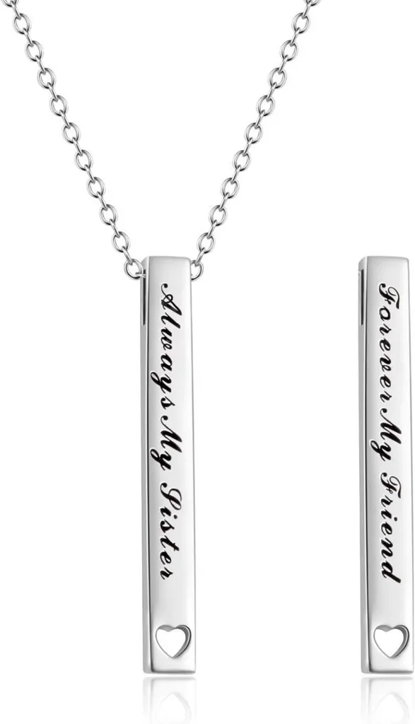 Collier sœur argent sterling gravé Forever My Friend finition rhodiée