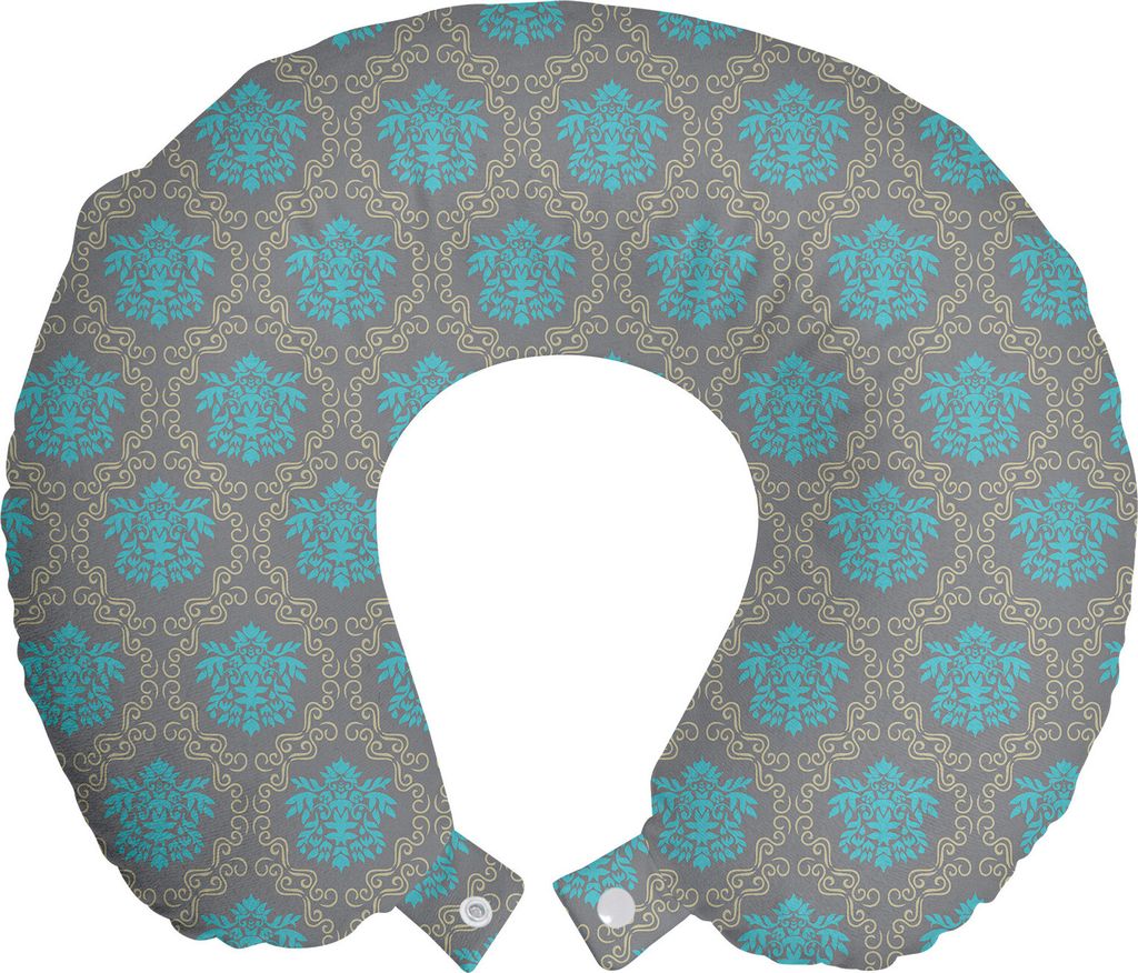 ABAKUHAUS Damast Reisekissen Nackenkissen, Venetian Italienisch, Schaumstoff Reiseartikel für Flugzeug und Auto, 30x30 cm, Cocoa Sky Blau Gelb