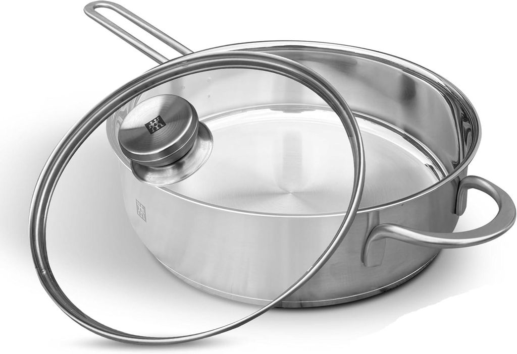 Zwilling TwinNova3 Schmorpfanne Induktion 24 cm mit Deckel 2 tlg, Saute-Pfanne Unbeschichtet, HOHER RAND, Spülmaschinenfest, FÜR ALLE HERDARTEN, ...