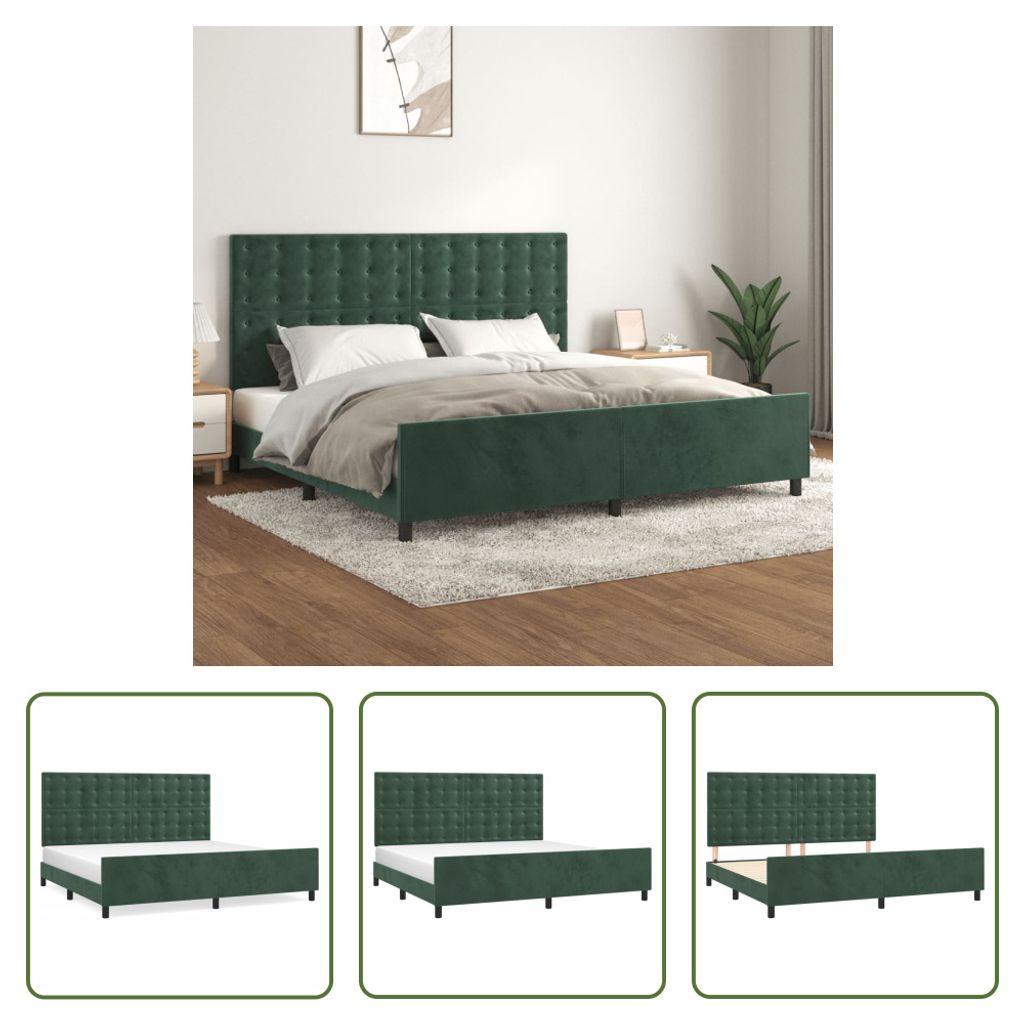 The Living Store Bettgestell mit Kopfteil Dunkelgrün 200x200 cm Samt