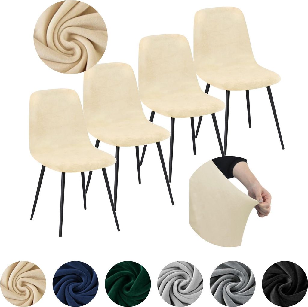 MEBLE ODNOWA, Stuhlhusse, Stuhlbezug, Skandinavischer, Samt, Cremebeige, 4er Set, Velours, elastisch, Stuhlbezüge, Stuhlhussen, maschinenwaschbar