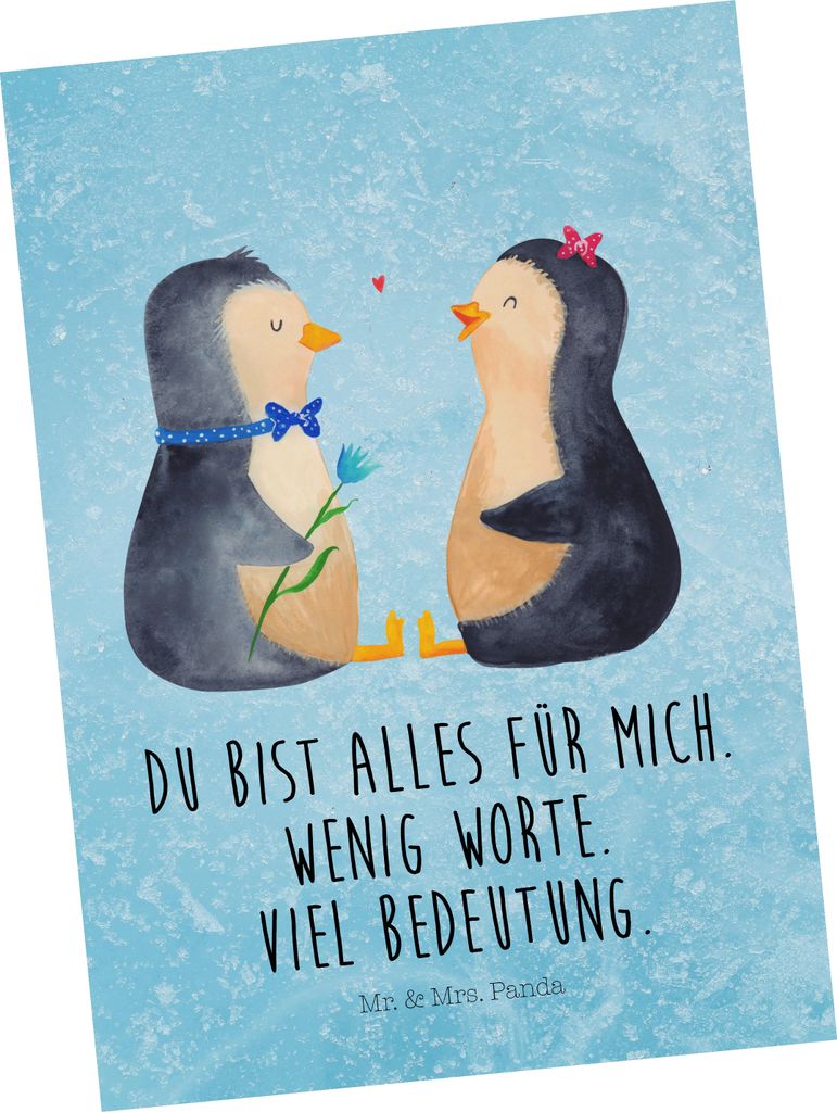 Mr. & Mrs. Panda Postkarte Pinguin Pärchen - Eisblau - Geschenk, Hochzeit, Fotokarte, Grußkarte, glücklich, Hochzeitstag, Ansichtskarte, Postkar...