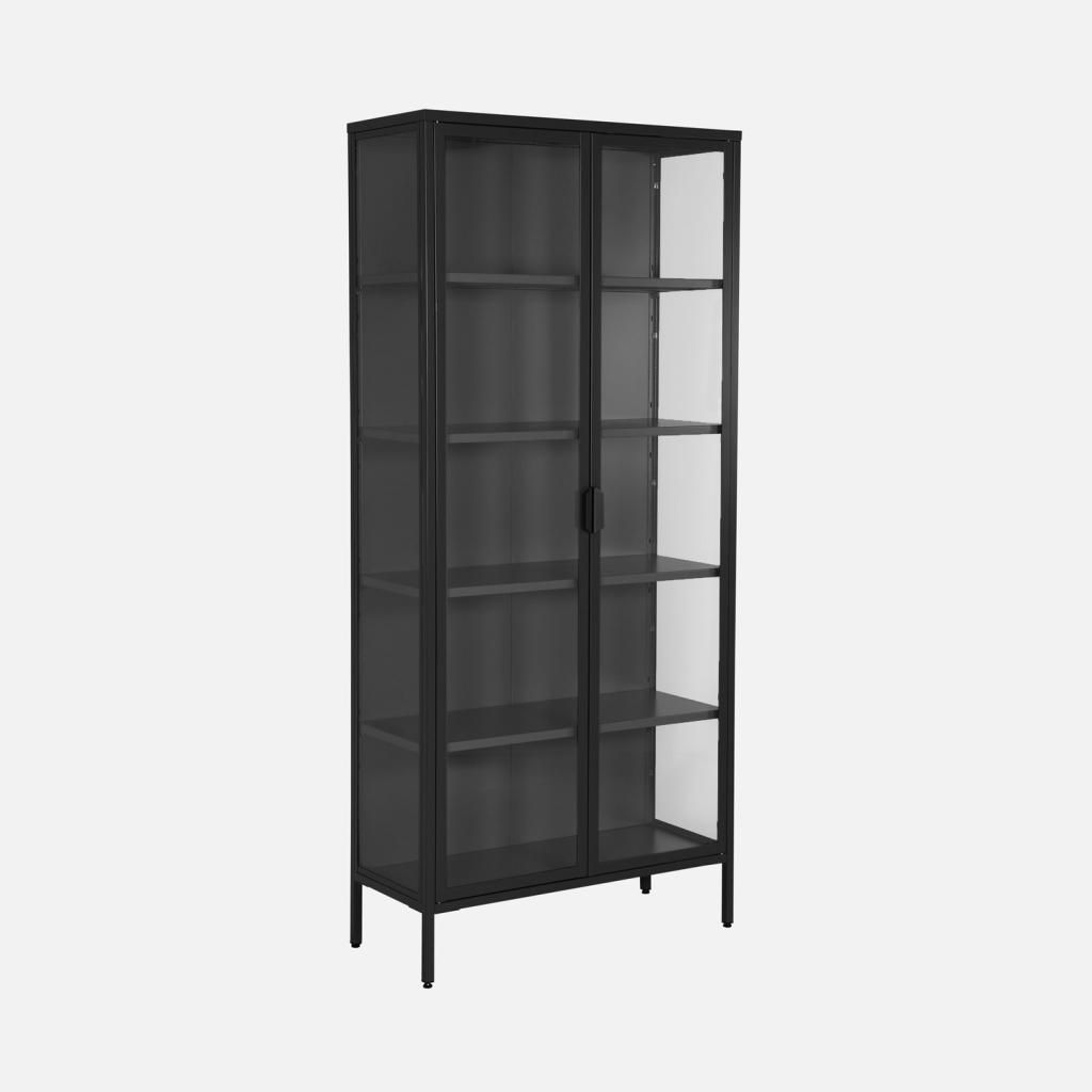 Credenza in acciaio e vetro temperato 2 ante, 180cm, Nero Immagine del prodotto 