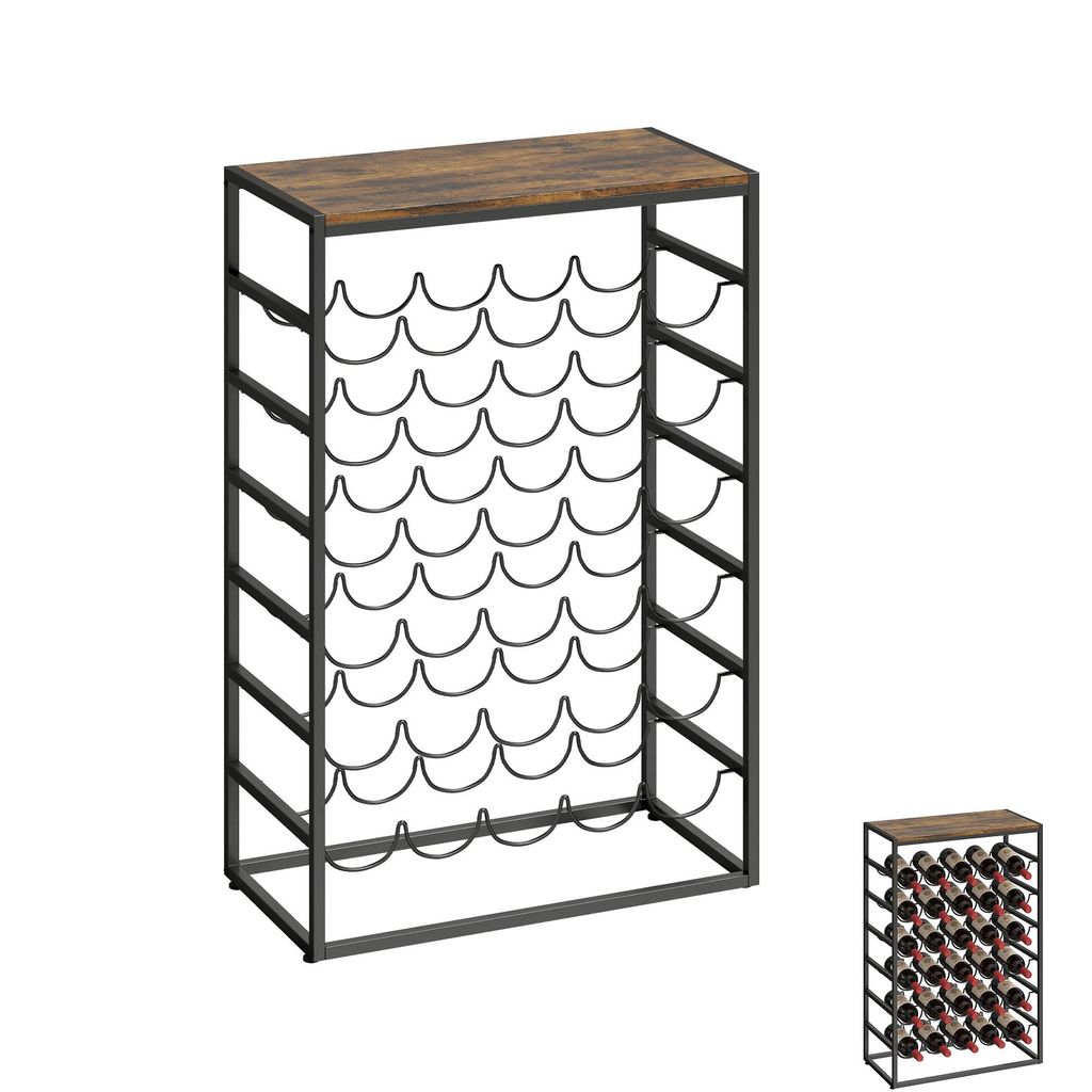 Botellero para 30 Botellas de 6 Niveles con Encimera de Efecto Madera Estilo Industrial 59x30x88,5 cm Marrón Rústico