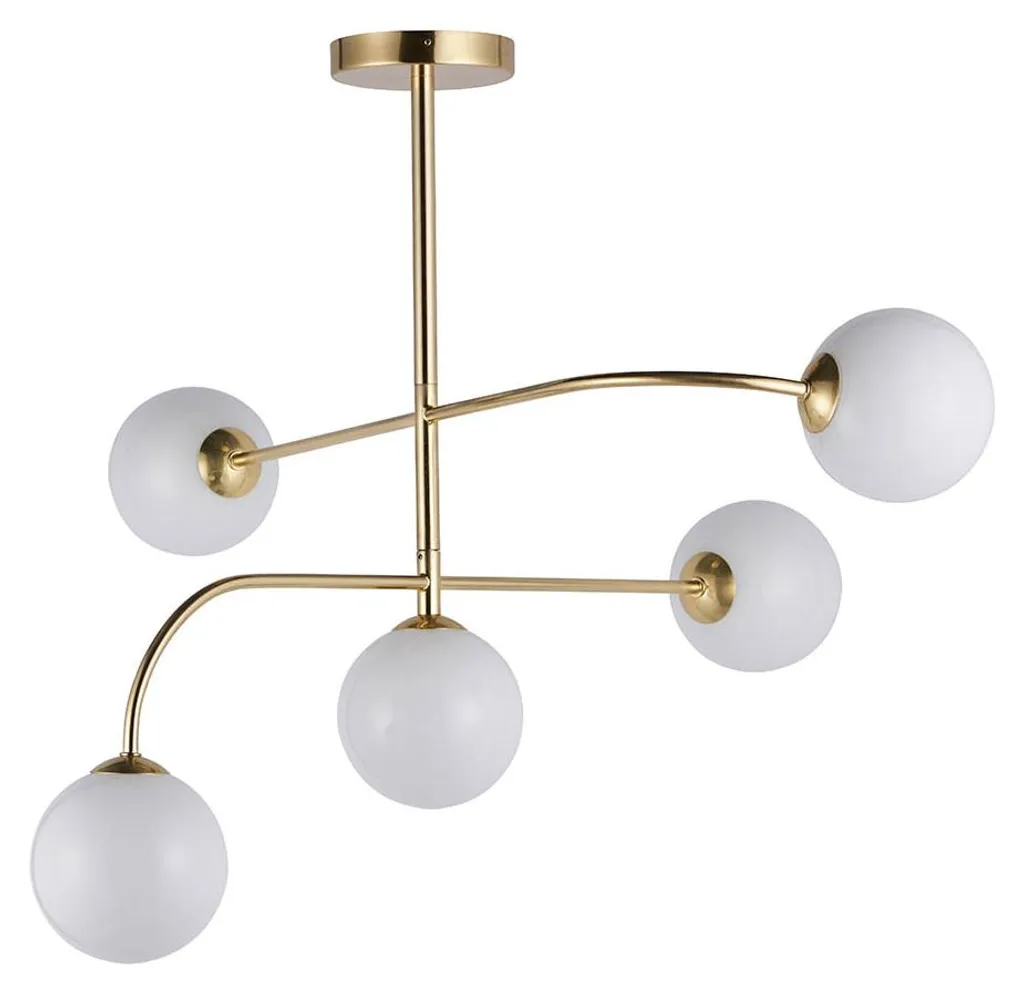 Plafonnier doré OTTO Endon 5xG9, tubes courbés en verre 58 x 80 cm