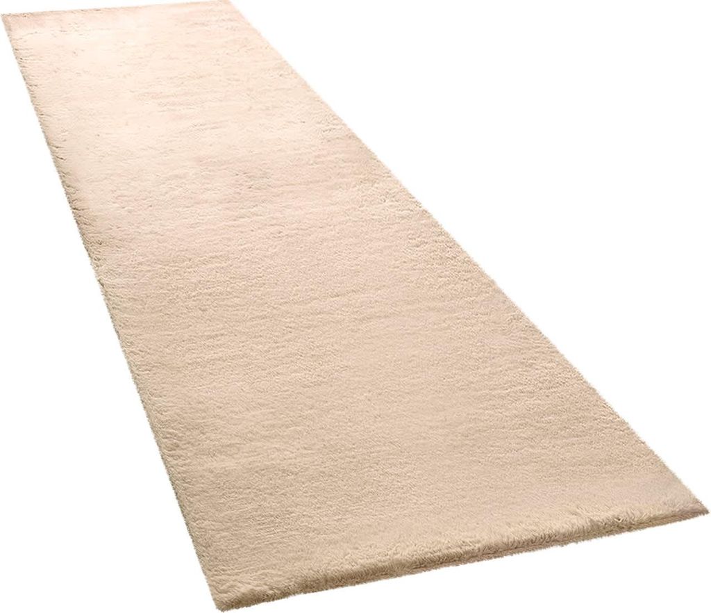 Hochflor Teppich Unifarben schmutzabweisend Sand Läufer 80x300 | 100% Polyester, Rücken aus Baumwolle | Florhöhe: 22 mm | pflegeleicht