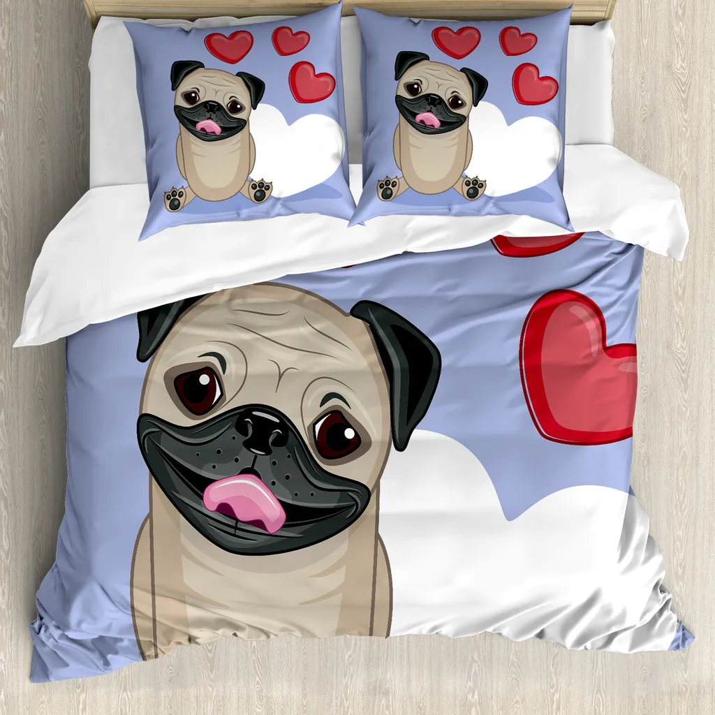 Housse de couette anti-acariens pour allergiques motif Mops 155x220