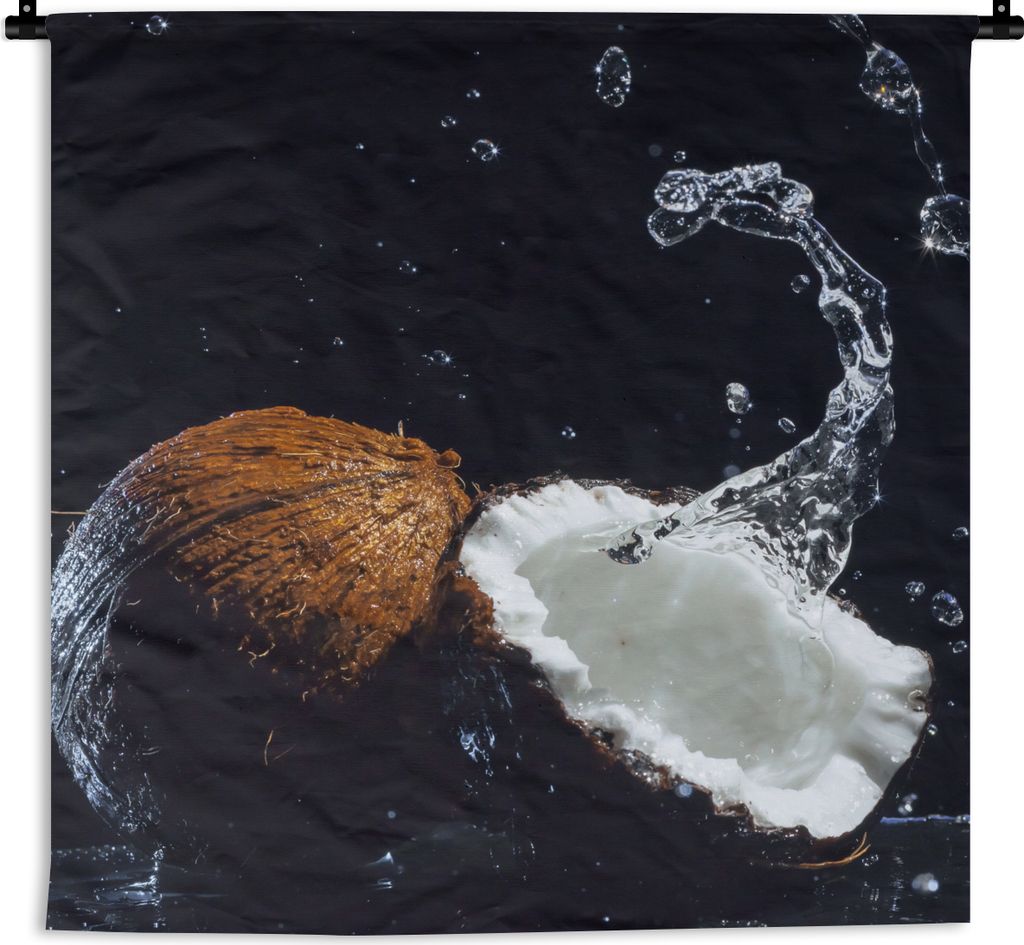 MuchoWow Wandteppich Wandbehang Kokosnuss - Stillleben - Wasser - Schwarz - Frucht 150x150 cm Tapisserie Dekoration Wandtuch - Wohnaccessoires - ...