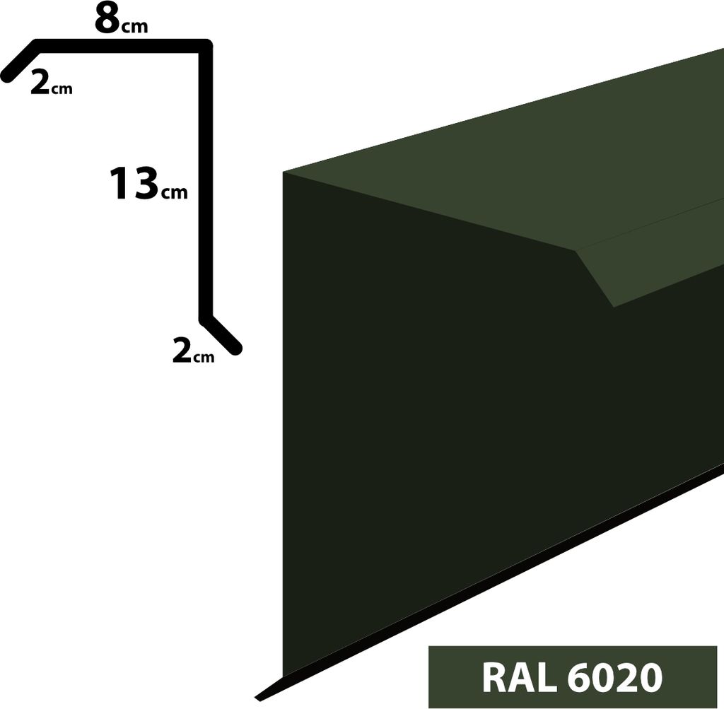 1m Ortgangblech I Ortblech Windblech pulverbeschichtetes 0,5 Zuschnitt 250mm (20x80x130x20) RAL-6020 Chromooxidgrün
