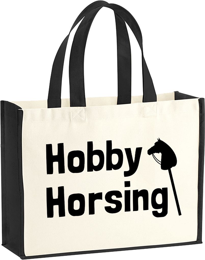 Huuraa Jutetasche Hobby Horsing Steckenpferd 21 Liter Black Jute und Baumwolle Einkaufstasche Geschenkidee