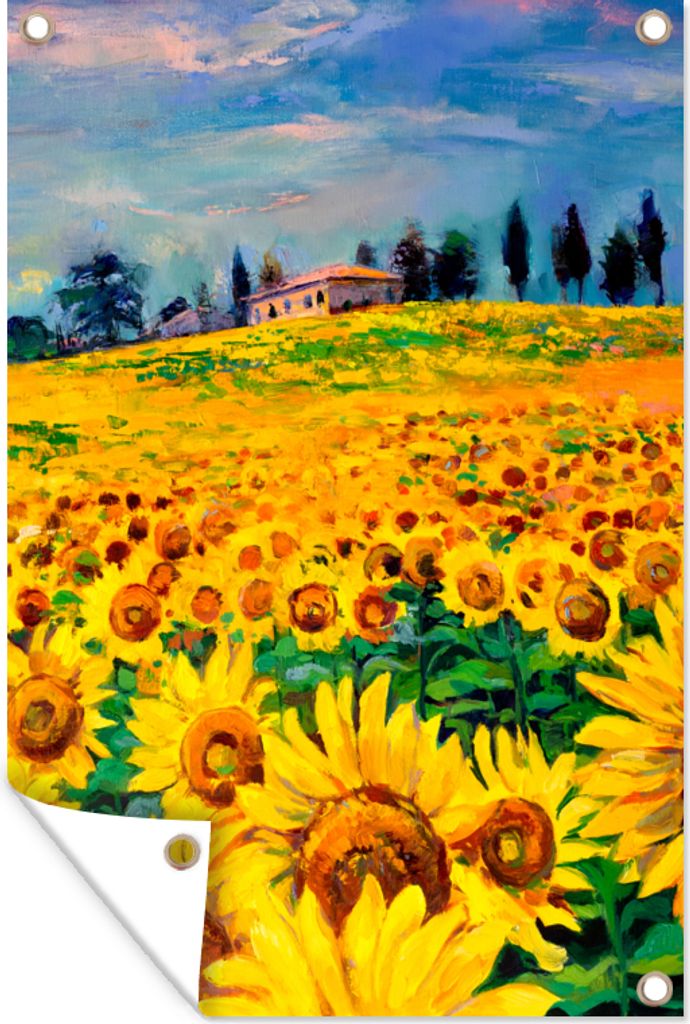 MuchoWow 40x60 cm Outdoor-Poster Gartendeko Sichtschutz Garten Poster für den Garten Ölfarbe - Gemälde - Blumen - Sonnenblume