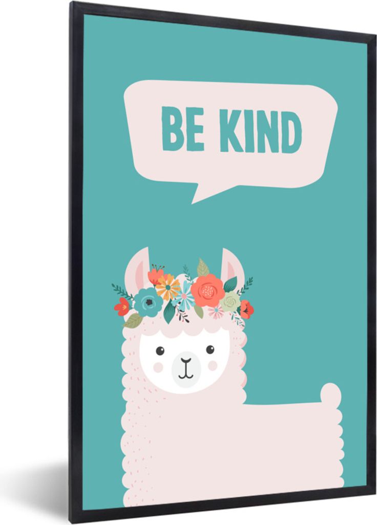 MuchoWow Gerahmtes Poster Lama - Blumen - Sommer 20x30 cm - Poster mit Schwarzem Bilderrahmen Wandposter Rahmen Foto Bilder - Drucken - Bilder Po...