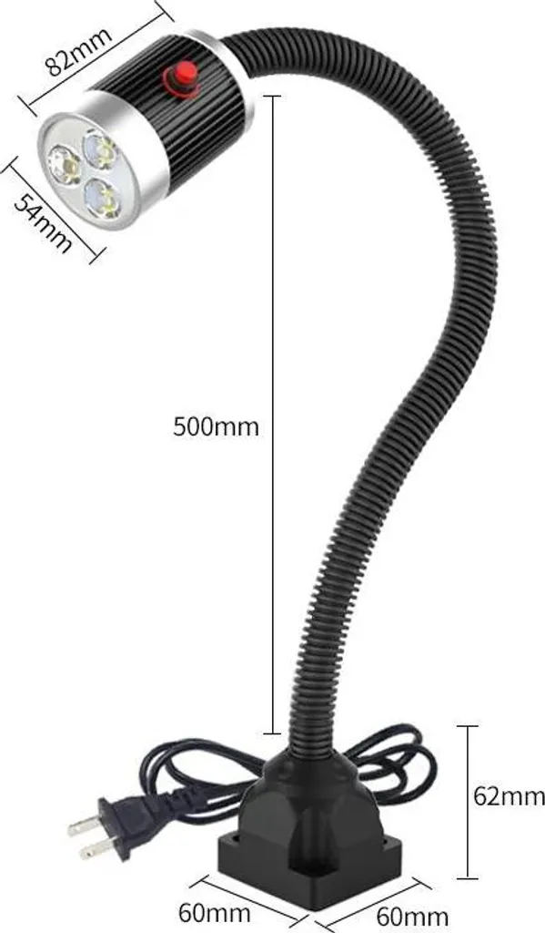 Lampe machine CNC LED 5W 220V avec socle fixe et bras flexible noir