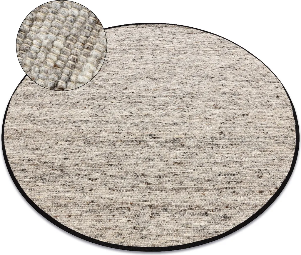 Tapis en laine ronde beige et gris naturel NEPAL - Décoration 100 cm