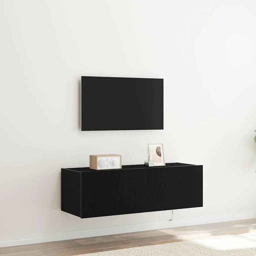 Design New TV Wall Shelf Black Oak 100 x 35 x 31 cm Materiale a base di legno - Mobili TV2025 CHY7123485 1pacco