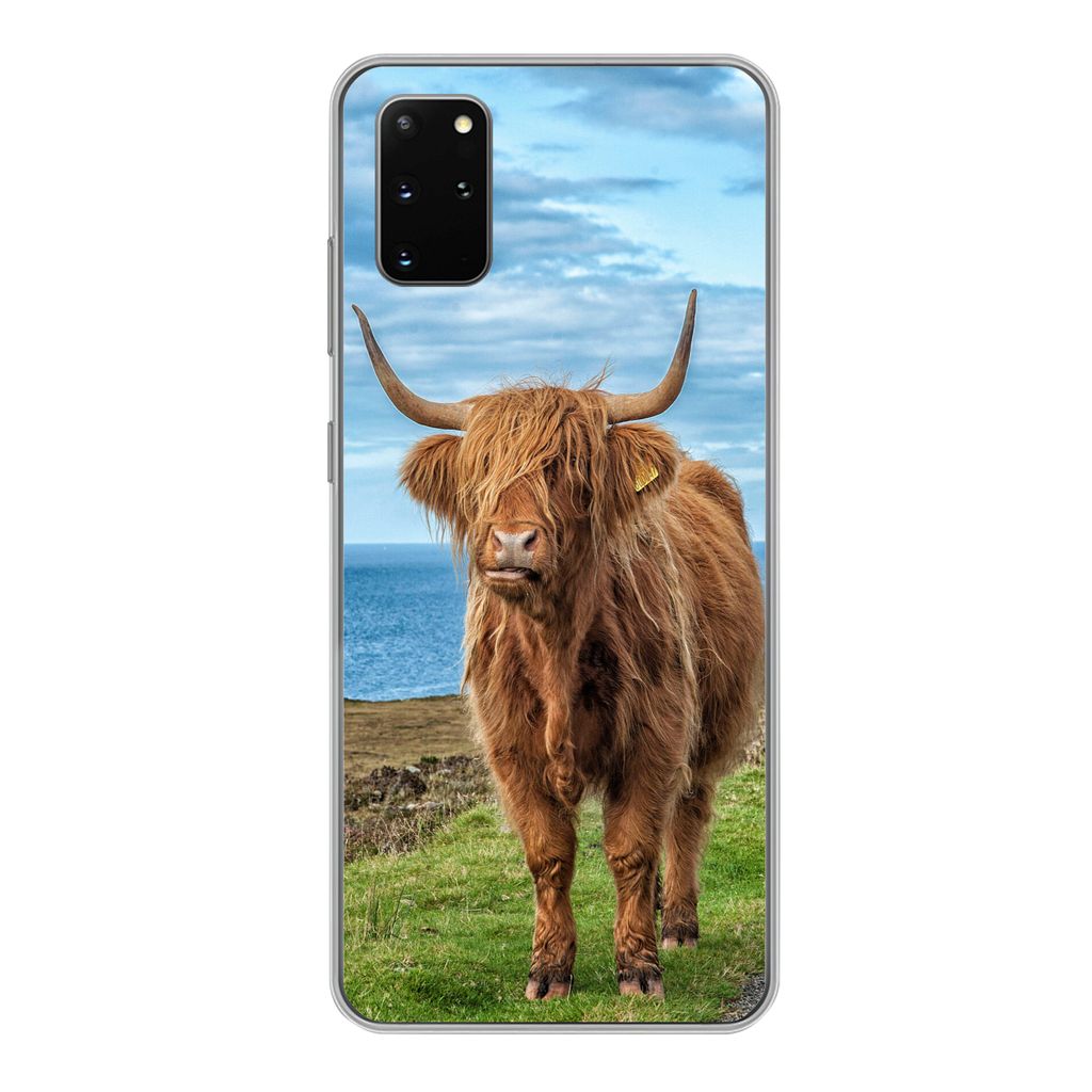 MuchoWow Handyhülle Schutzhülle Hülle für Samsung Galaxy S20 Plus Schottischer Highlander - Wasser - Hörner Silikon Softcase Handy Hülle - ...