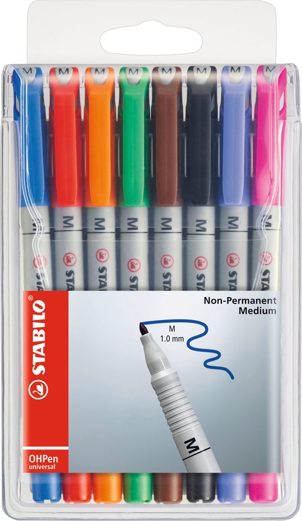 Folienstift - STABILO OHPen universal - wasserlöslich medium - 8er Pack - mit 8 verschiedenen Farben