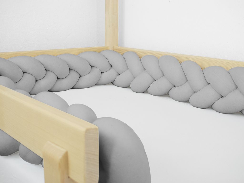 Baumwoll-Bettumrandung, geflochten als Zopf aus 3 Strängen 450 cm (4,5 Meter) Graugrün