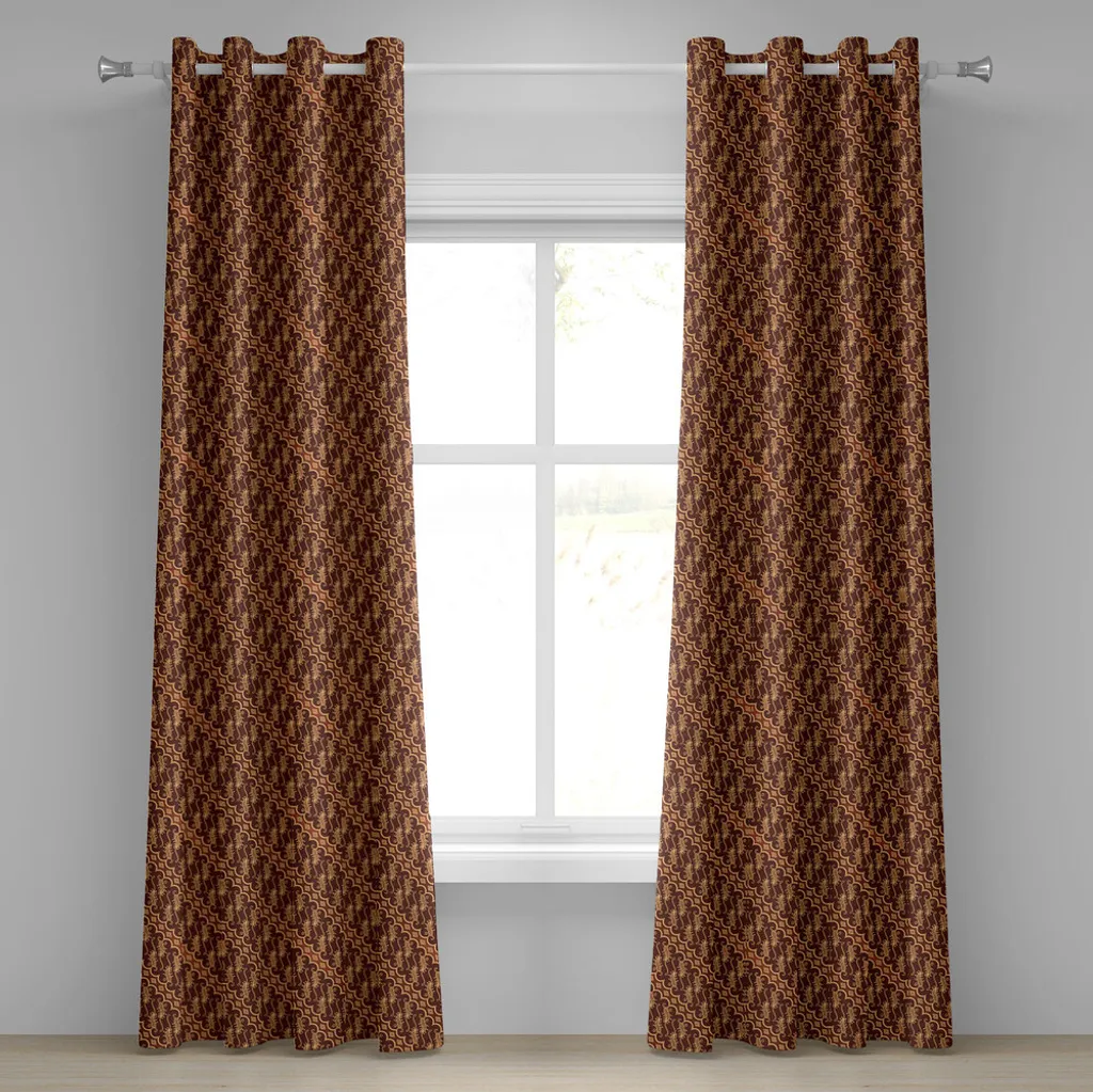 Rideaux décoratifs 2 panneaux marron caramel 280 x 175 cm motif Batik