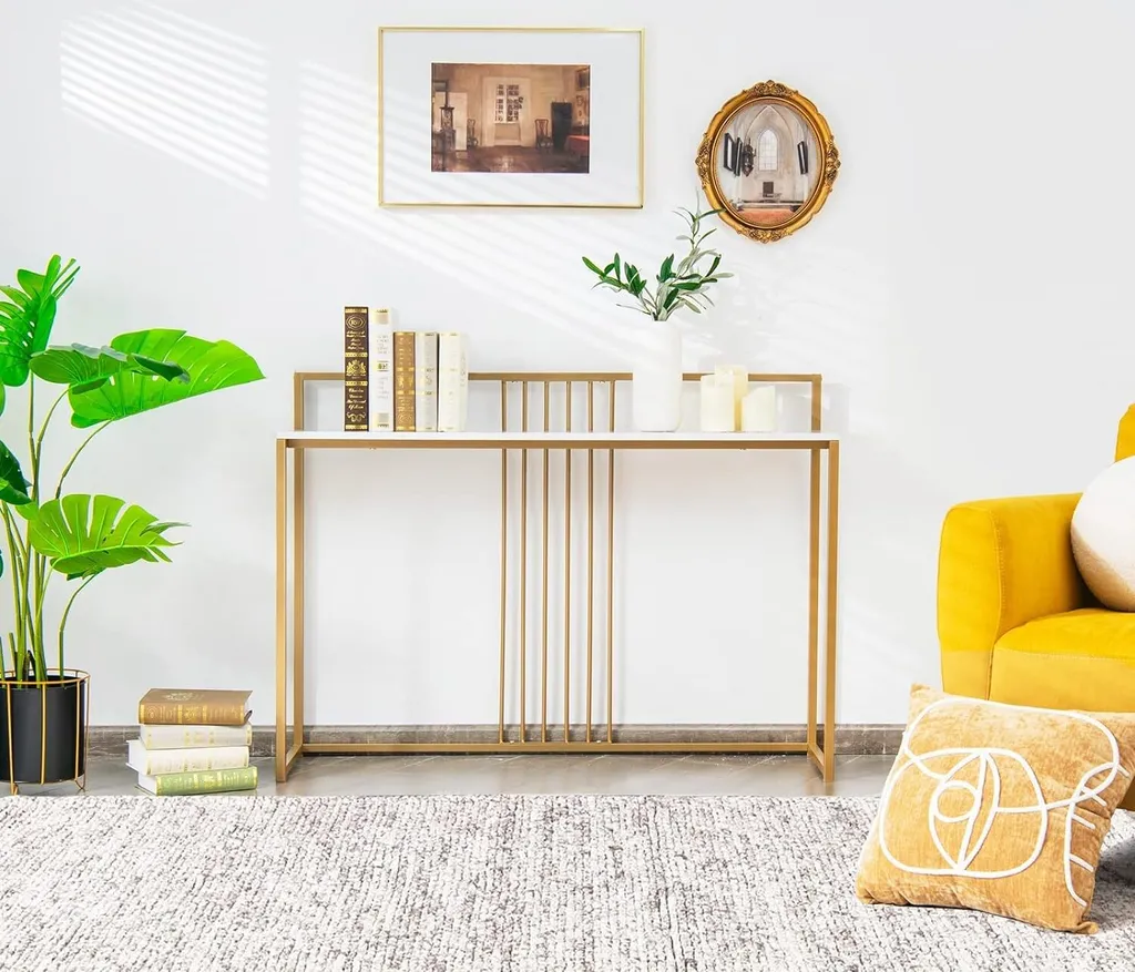 COSTWAY Consolle Marmo e Oro 120cm - Tavolo Ingresso Moderno Design - 9