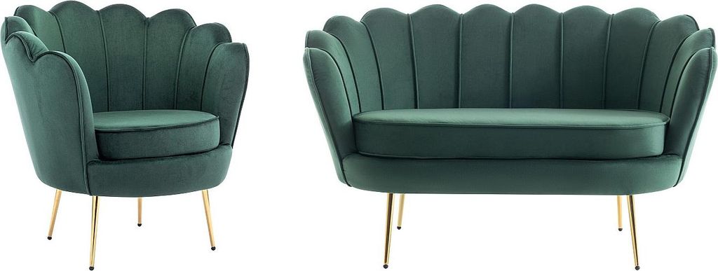 2-Sitzer Sofa und Schalensessel aus flaschengrünem Velours - DANDELION