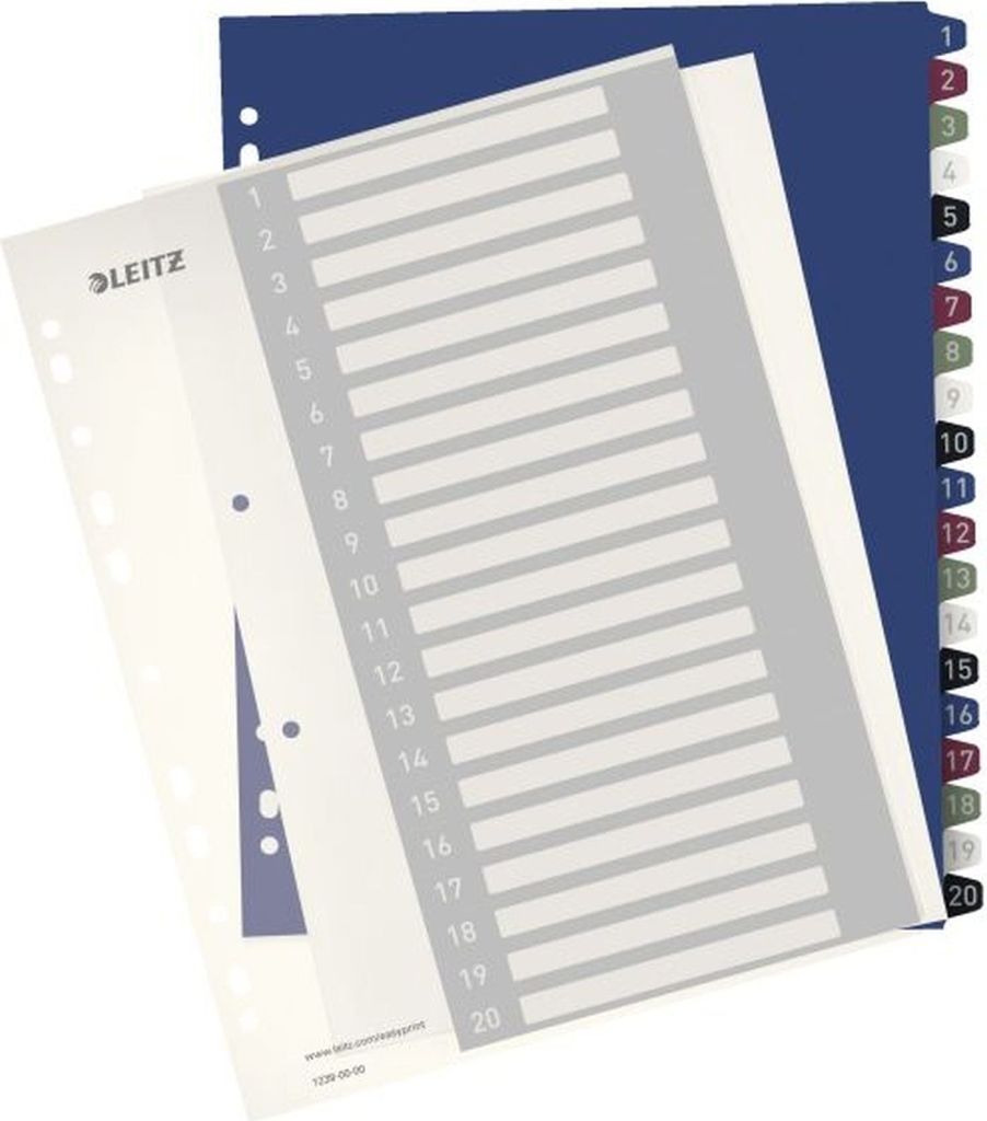 Plastikregister Style 1-20 bedruckbar A4 PP 20 Blatt farbig Packung mit 6 Stück