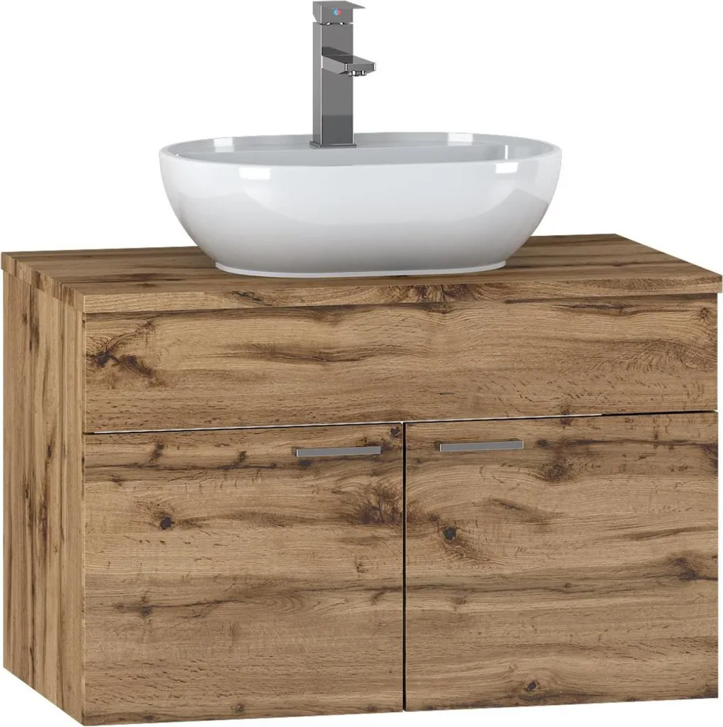 Meuble sous lavabo suspendu 80cm Colorado chêne pour rangement optimisé