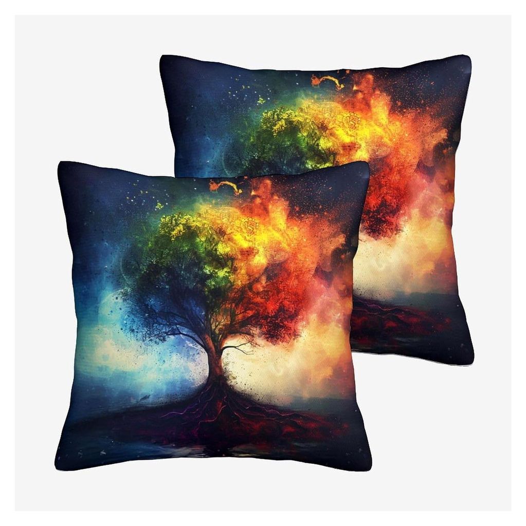 Bunte Baum Kissenbezüge für Sofa und Bett, 2er-Set, ideal für die Wohnraumgestaltung und als Reiseutensil, maschinenwaschbar 50x50cm