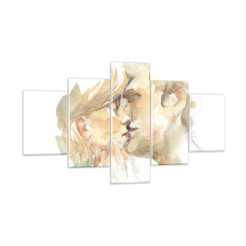 Bilder auf glas - 5 Teile - Kuss Paar Liebe - 125x70cm - Glasbilder - Wandbilder - Bilder - zum Aufhängen bereit - Wanddekoration aus Glas - Glas ...