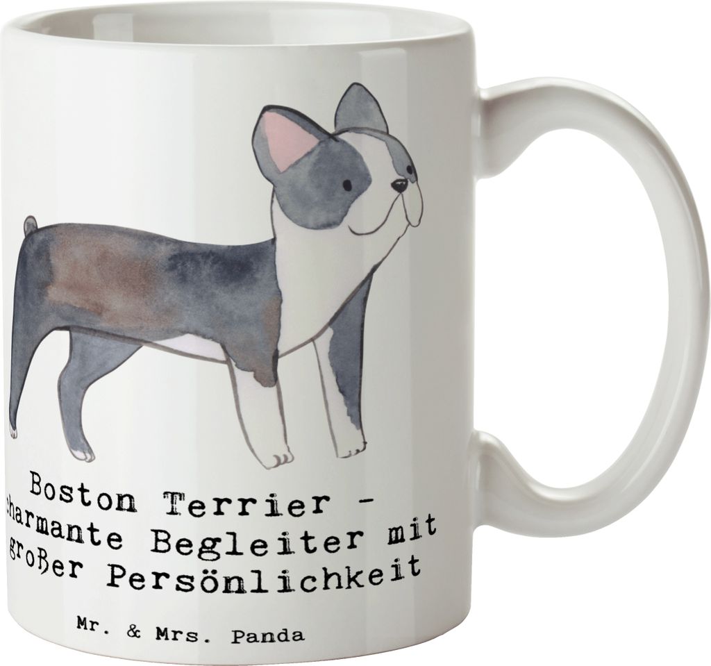 Mr. & Mrs. Panda Kaffeebecher Boston Terrier Begleiter - Weiß - Geschenk, charmante, freundlicher Hund, Trinkbecher, liebenswerte Vierbeiner, Kaff...