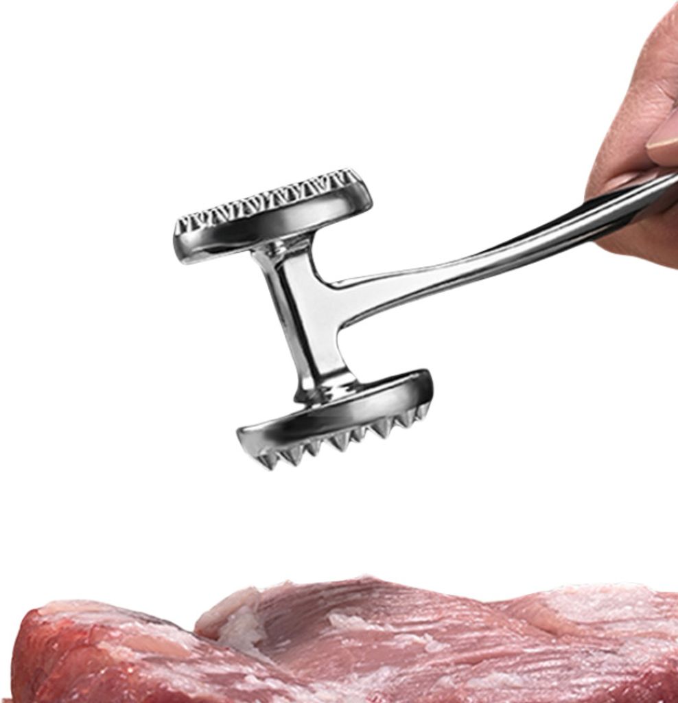 INF Küchen Fleischklopfer aus Zinklegierung mit rutschfestem PP-Griff 23x6,5x4,7cm für Steak und Fleischzubereitung Quadrat