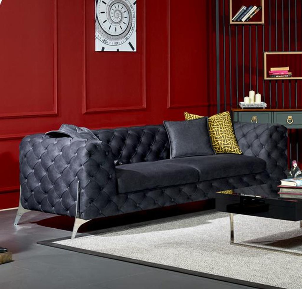 Sofa 3 Sitzer Modern Design Wohnzimmer Luxus Chesterfield Sofa Schwarz Textil