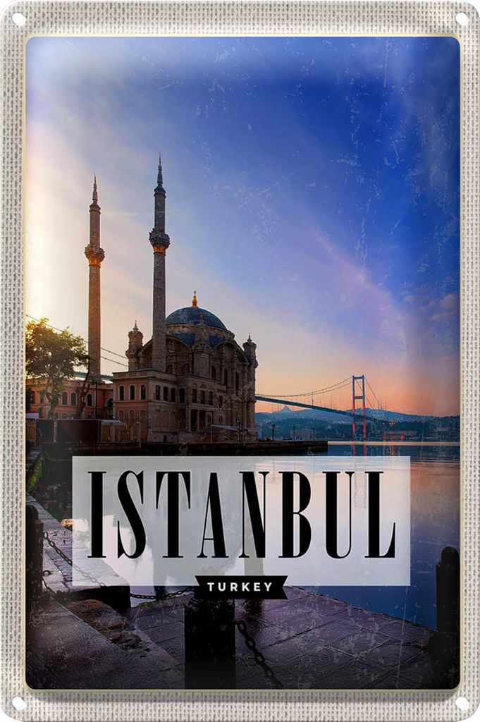 Blechschild Reise 18x12cm Istanbul Turkey Moschee Meer