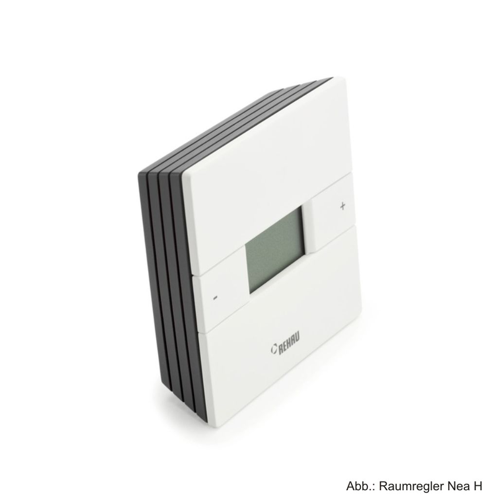 Rehau Nea H Raumtemperaturregler 230 V mit Frost- und Produktbild 
