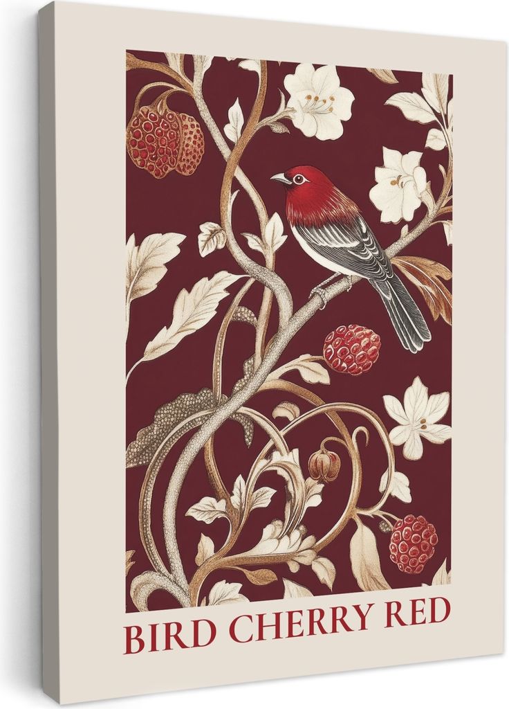 Leinwand Bilder 30x40 cm - Küche - Dunkelrot - Vogel, Bilder Modern, Leinwandbilder, Wanddeko