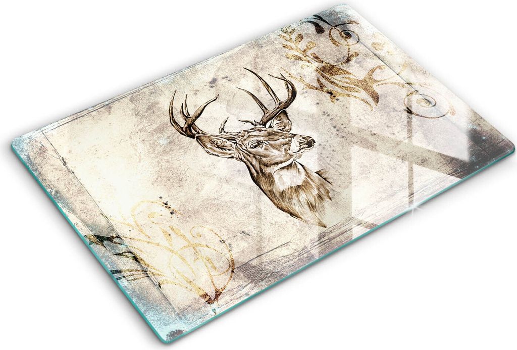 Glasschneideplatte - Herdabdeckplatte - 80x52 cm -Schneidebrett - Spritzschutz -Illustration Tier Jeleń