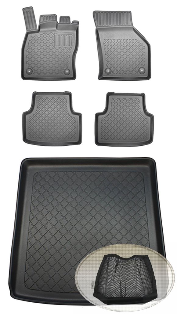SET Kofferraumwanne Gummifußmatten für Skoda Octavia Combi 4WD Allradantrieb 3 5E Kombi 5-türer 2013- obere / erhöhte Ladefläche = gerade Lade...