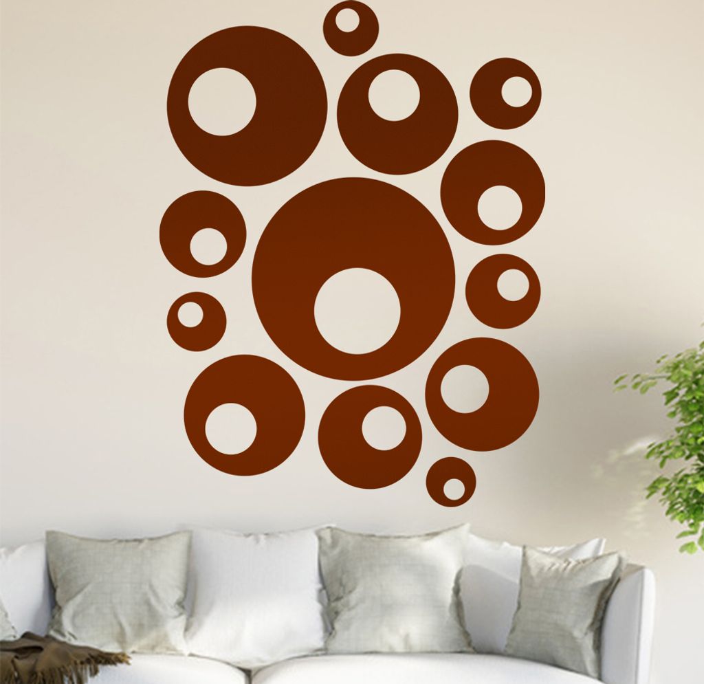 Retro Kreise Wandtattoo in 6 Größen - Wandaufkleber Wall Sticker - Dekoration, Küche, Wohnzimmer, Schlafzimmer, Badezimmer