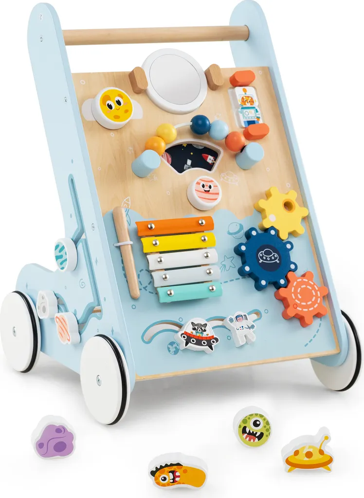 Trotteur bébé en bois Montessori avec centre d'activités multi-éveil