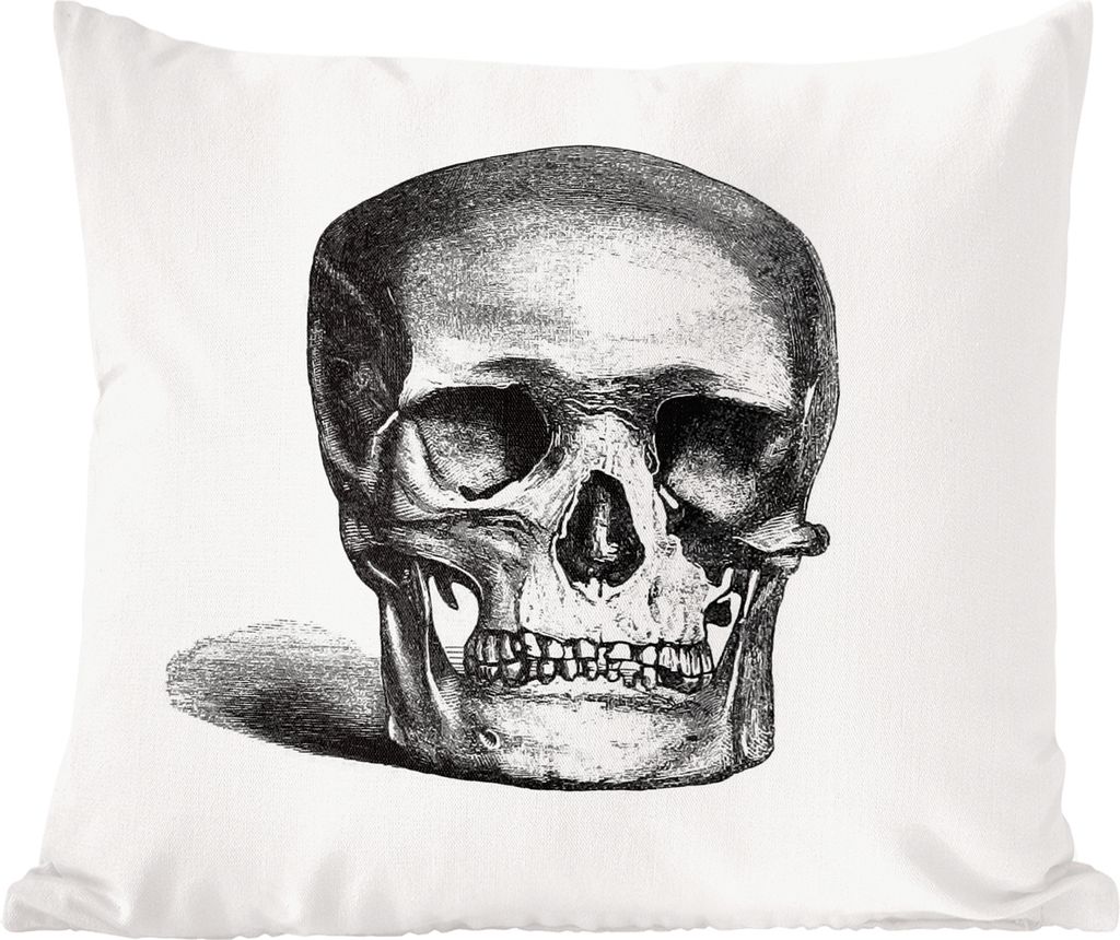 MuchoWow Zierkissen Sofakissen Wohnzimmer Dekokissen 45x45 cm Vintage - Totenkopf - Schwarz - Weiß - Schlafpolster - Polster für das Sofa