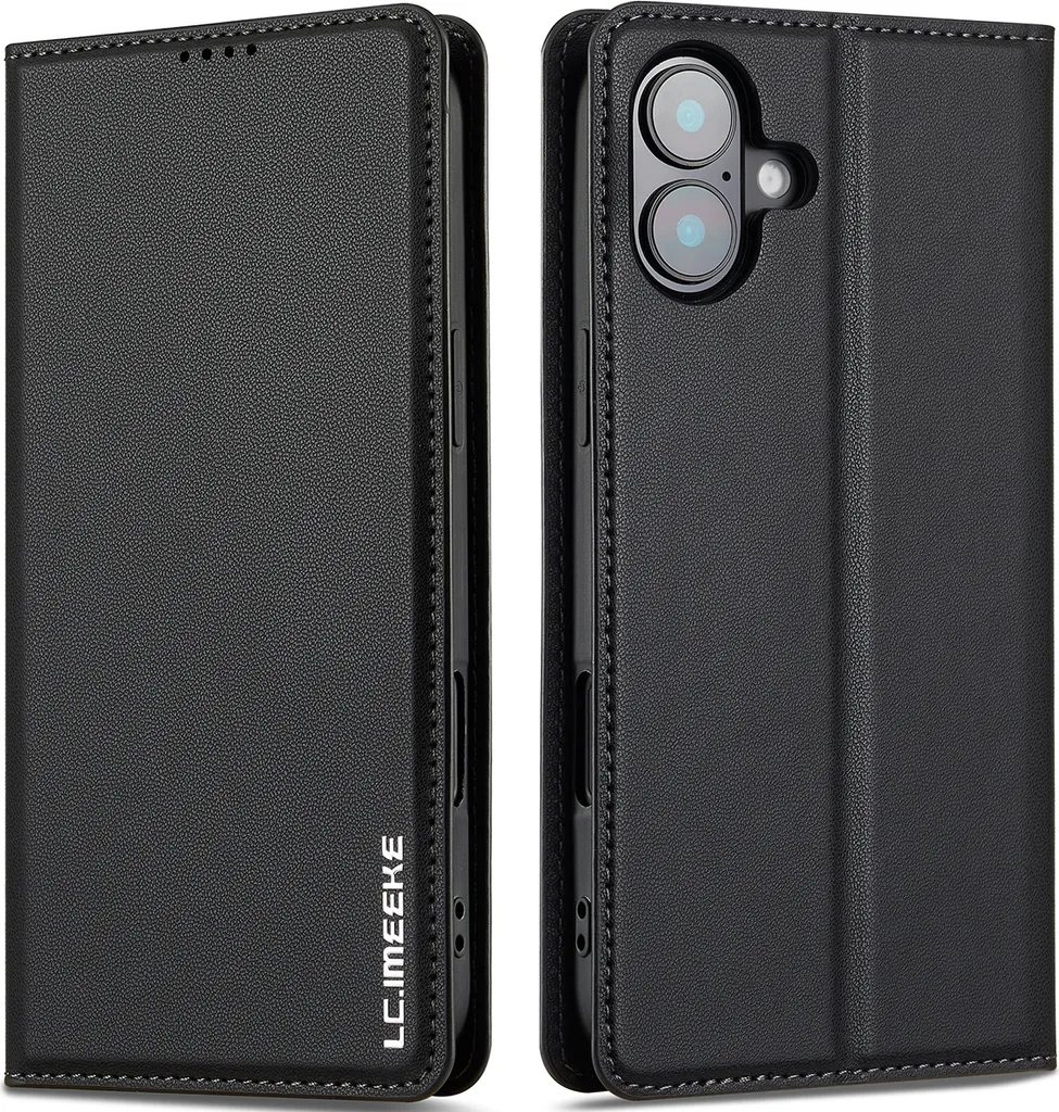 Custodia iPhone 16 Pelle Magnetica Flip: Porta Carte e Stand Nero