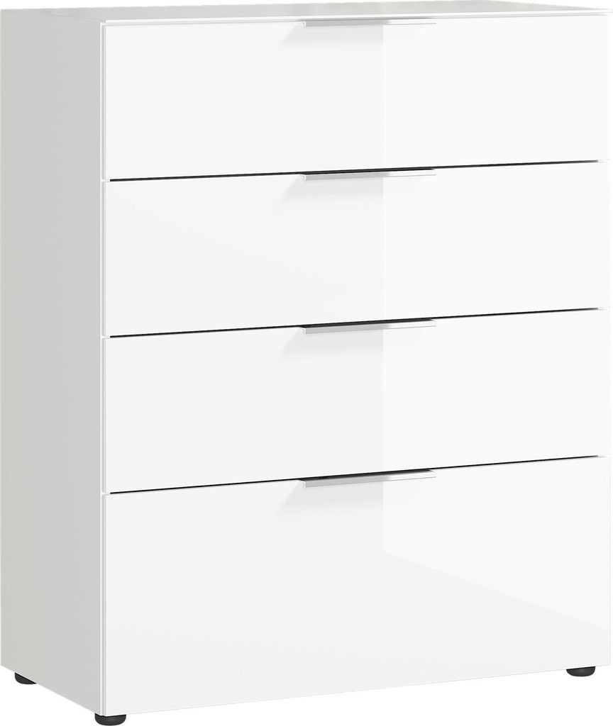 Kommode - 83 x 102 cm - 4 Schubladen - Weiß - Glas Produktbild 