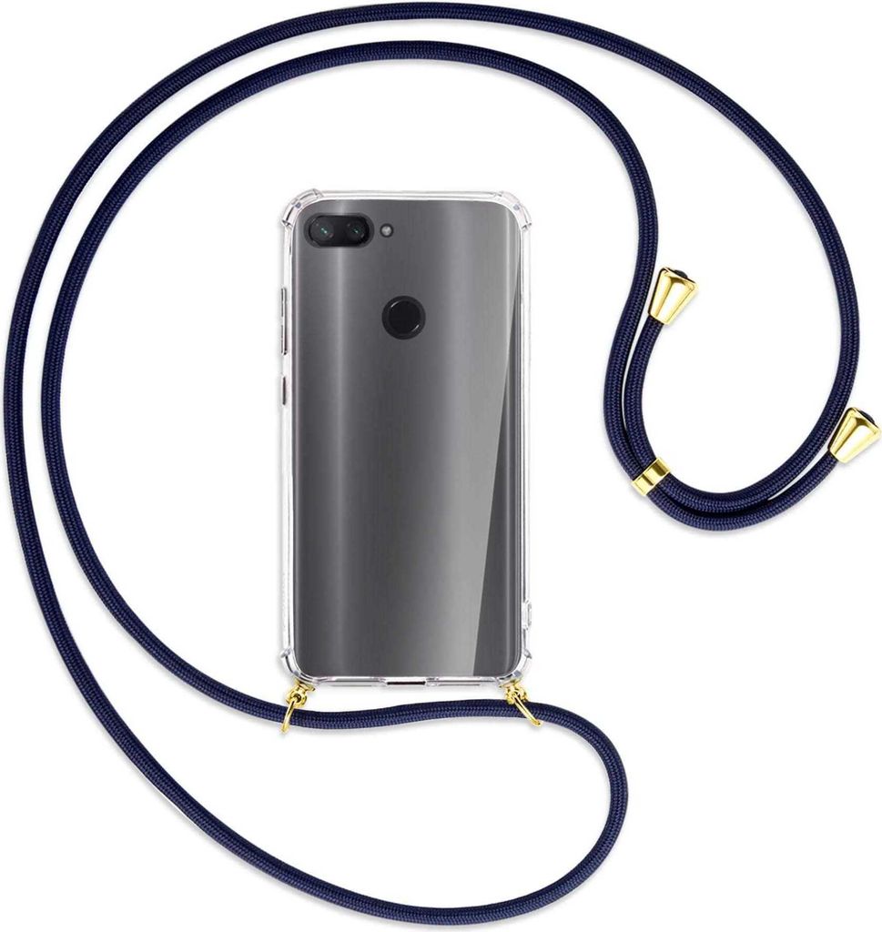 Handykette Backcover-Schutzhülle mit Band (Metall goldfarben) für Xiaomi Mi 8 Lite - dunkelblau