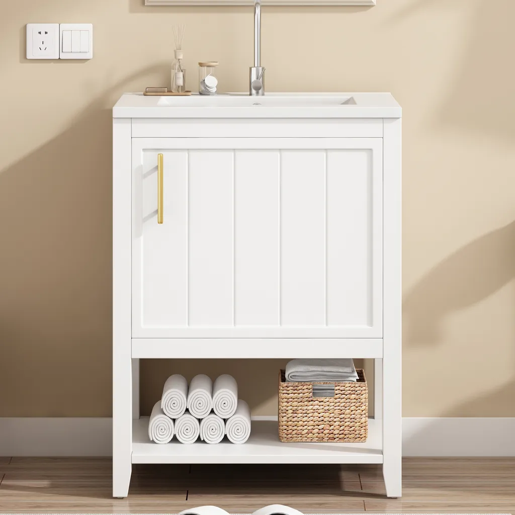 Meuble sous Vasque Compact Blanc : Solution Gain de Place Salle de Bain
